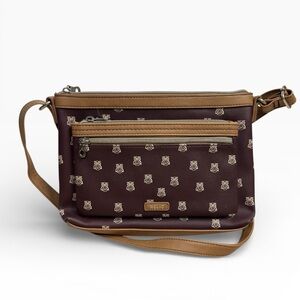 Relic Evie EW Crossbody Bag Raisin Owl Print Tan Trim Like New